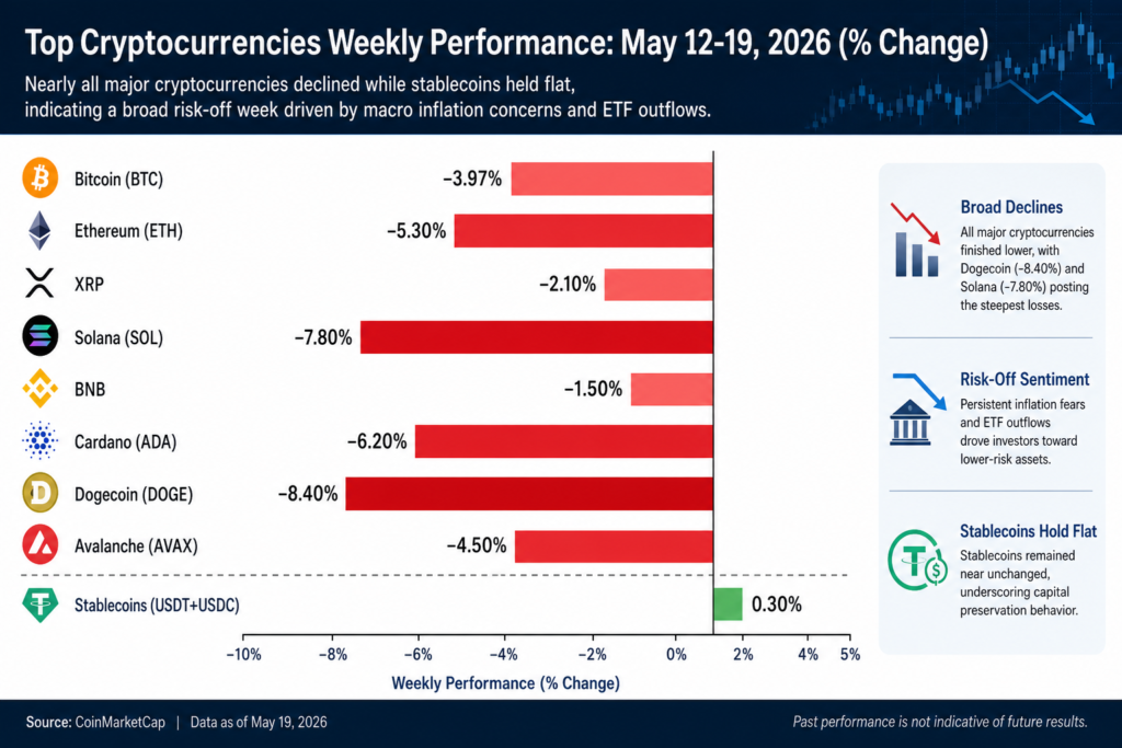 Crypto Market Update Weekly Performance Bar Chart (all majors)